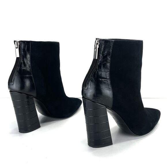 Charles David Micro Black Block High Heel Bootie Sz 7.5 Fine Leather Pointed Toe - Picture 12 of 13